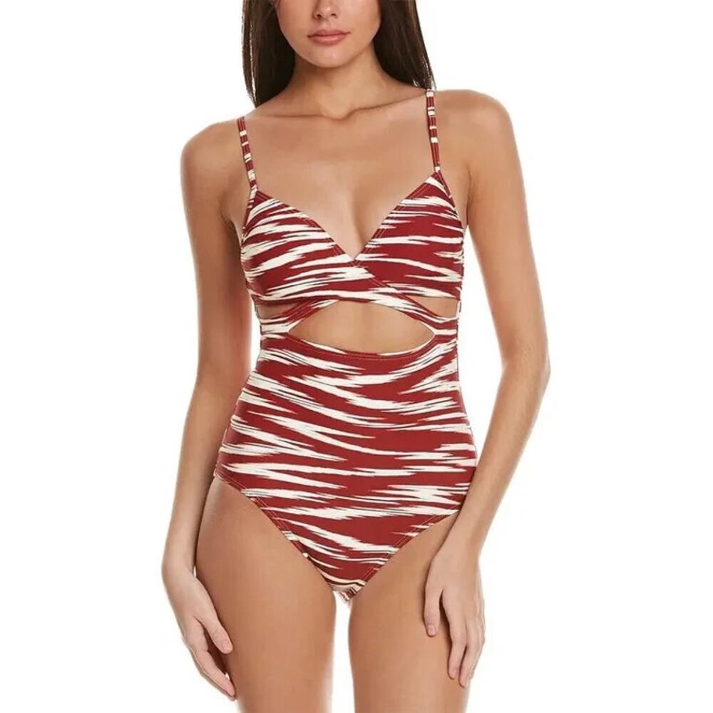 Vince Camuto Ikat Sangria Red‎ Print Cutout Wrap One-Piece Swimsuit 8 NWT
